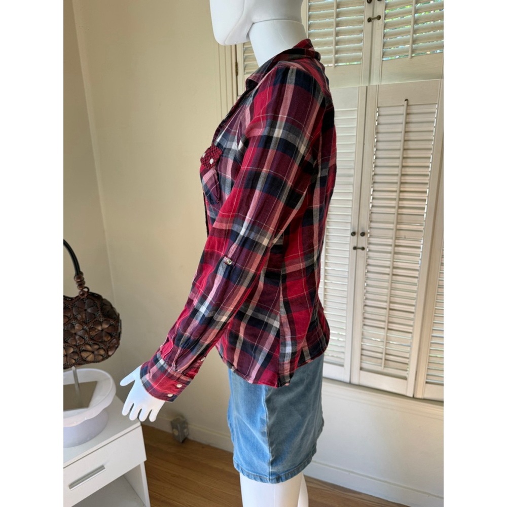 Active Basic Red &‎ Blue Plaid Button Down Shirt L - Picture 4 of 6